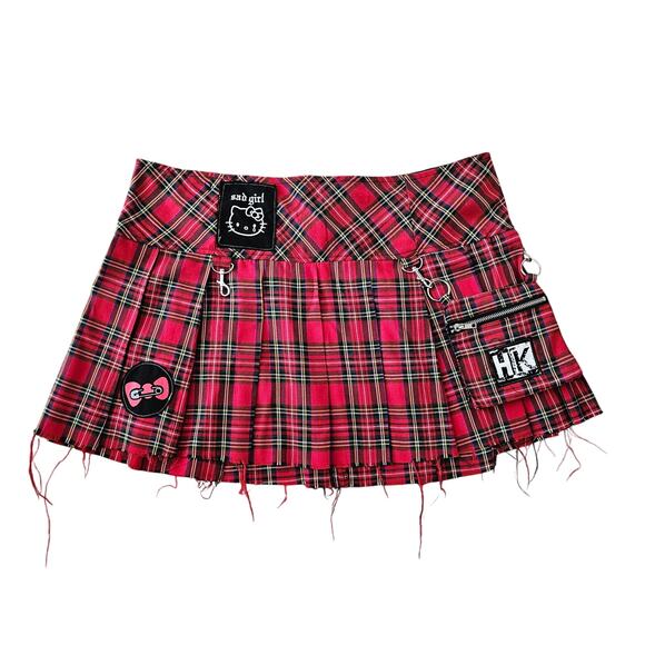 DOLLS KILL X HELLO KITTY Perfect Nightmare Plaid Raw Edge Pleated Skirt Sz 1X